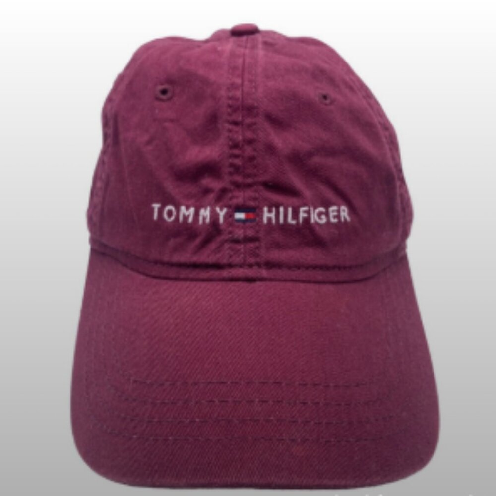Tommy Hilfiger Hat Cap Strap Back Adult Mens Womens Burgundy Red Cotton Stitched